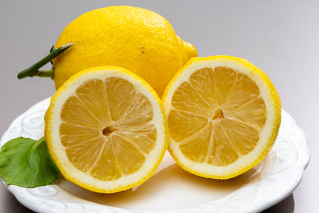 Fresh ripe organic yellow Italian lemons from Sorrento, new harvestの写真素材