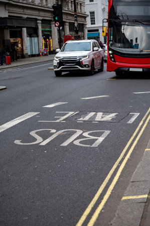 Transportation in London city, roads, road signes, street signs, different warnings, indicating of...