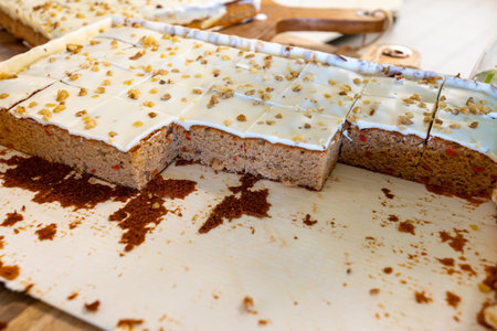 Vegan carrots gluten-free cake with walnuts in piecesの写真素材