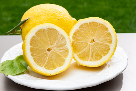 Fresh ripe organic yellow Italian lemons from Sorrento, new harvestの写真素材