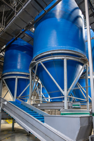 Fresh vegetables processing equipment after harvesting, storage, sorting, washing, cutting, packing, agriculture in the Netherlandsの写真素材