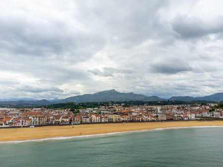 Aerial view on Ciboure and Saint Jean de Luz towns bay, port, sandy beach on Basque coast, beautiful architecture, nature and cuisine, South of France, Basque Countryの写真素材