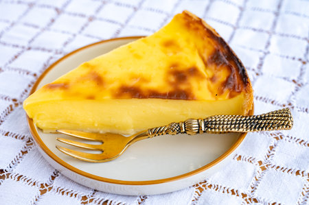 Sweet dessert, pieces of cheesecake or custard flan, close up
