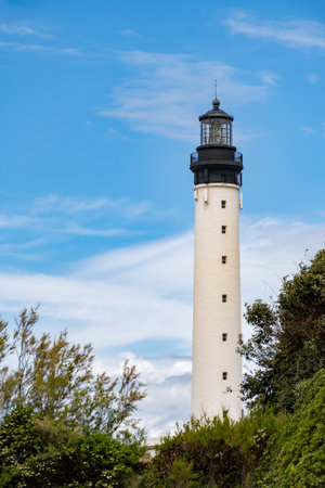 White lighthouse of Biarritz in touristic Biarritz city, Basque Country, Bay of Biscay or Atlantic ocean, Franceの写真素材