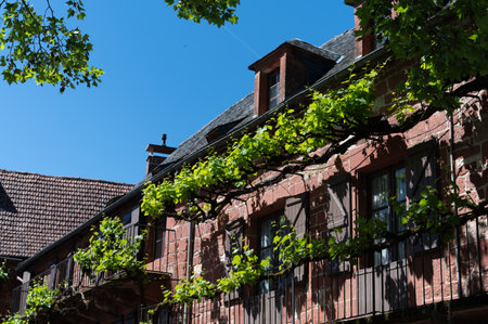 Collonges-la-Rouge village one of the most beautiful villages in France with houses made from red...