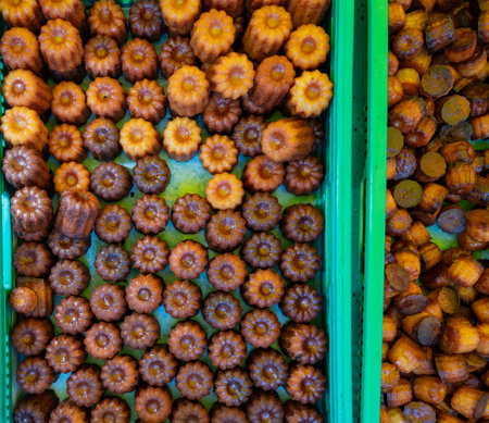 Baked Canele, French pastry flavored with rum and vanilla, specialty of Bordeaux region, Franceの写真素材