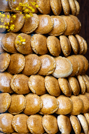 Almond macarons sweet pastries or cookies from Basque Country, France, food background