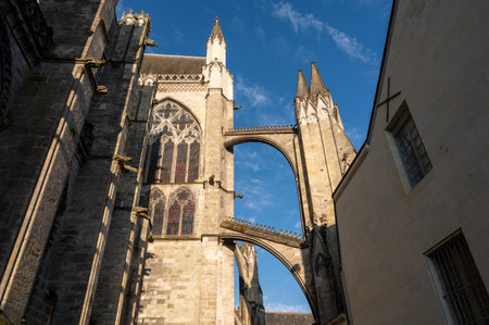 Tours street view, city on Central Loire valley, cathedral of Tours, dedicated to Saint Gatien, visiting on castles of Loire valley, France in summerの写真素材