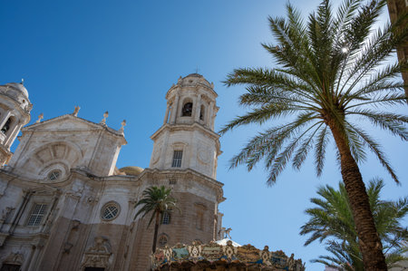 Walking through white city Cadiz, one of oldest cities and ports in Europe on Atlantic Ocean in...