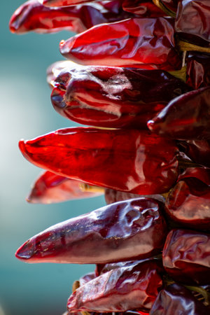 Piment d'Espelette, dried red hot chili peppers from Espelette village in Basque Country in mountains, France, condiment, french spiceの写真素材