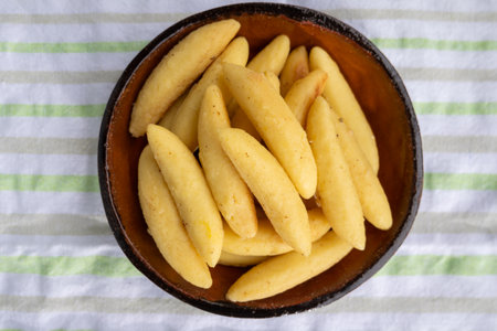 Schupfnudel or Fingernudel, finger noodle, dumpling or thick noodle, German and Austrian cuisine, similar to Central European kopytka and Italian gnocchiの写真素材