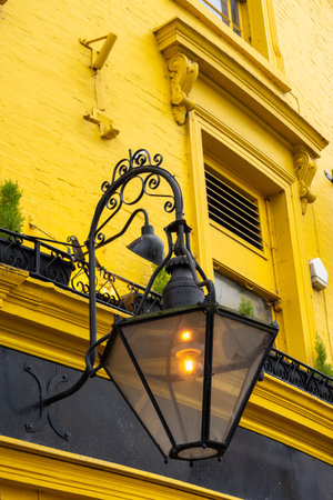 Touristic route on Notting Hill, walking on streets with colorful houses, Portobello road, city...