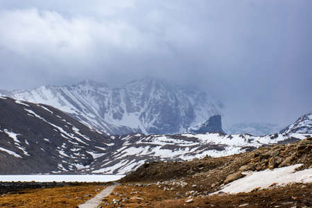 Gurudongmar Lake coverd by snow . Beautiful landscape in Eastern Himalaya, Sikkim India in May ....
