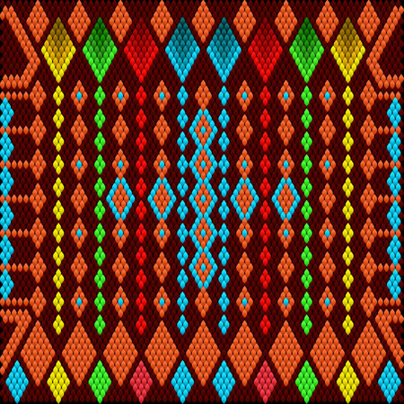 A traditional ornament of the peoples and countries of Asia, in which saturated colors attract luck and wealth. Women's woven carpets with ornament embroidered on fabrics for dresses. Embroidery patterns.のイラスト素材