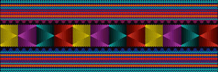 A traditional ornament of the peoples and countries of Asia, in which saturated colors attract luck and wealth. Women's woven carpets with ornament embroidered on fabrics for dresses. Embroidery patterns.のイラスト素材