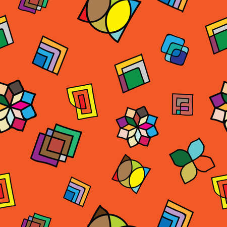 Bright, seamless pattern of geometric, abstract shapes.