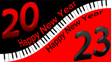 Colorful Happy New Year 2023, bright frame on background with text. Vector illustration in a flat...