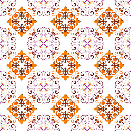 A traditional ornament of the peoples and countries of Asia, in which saturated colors attract luck and wealth. Women's woven carpets with ornament embroidered on fabrics for dresses. Embroidery patterns.のイラスト素材