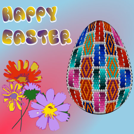 Happy Easter greeting card with colorful easter egg and flowers. vector illustration.のイラスト素材