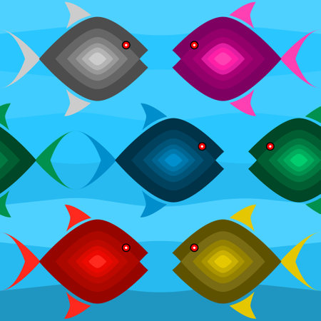 Seamless summer pattern with bright, colorful fish. The underwater world of the tropics.のイラスト素材