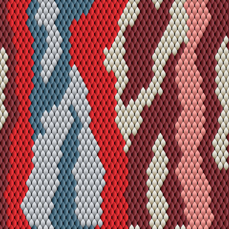 Seamless pattern of snake skin in the colors of the British flag.
