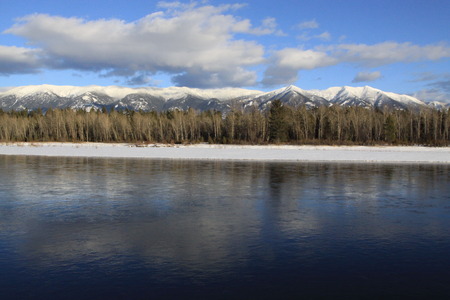Winter river on a sunny dayの写真素材