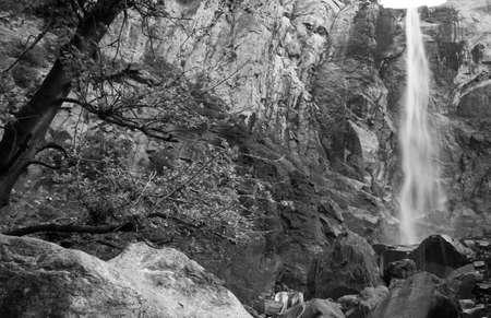 Black and white photograph of Bridal Veil Fall Yosemite National Park