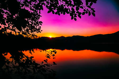 Chocorua Lake during a summer sunsetの写真素材