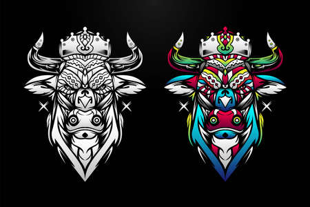 Bull Illustration with ethnic style and ornament premium vector for t-shirt or design productのイラスト素材