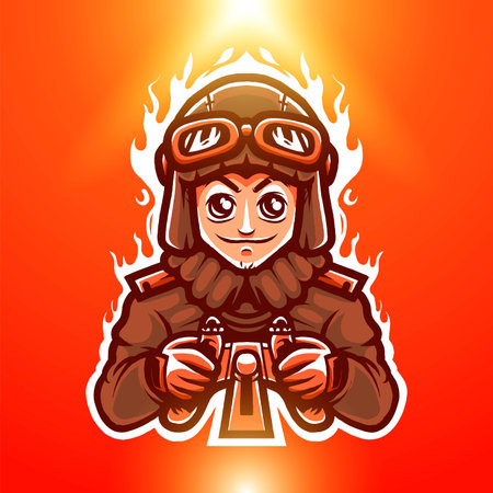 flyboy, pilot mascot logo with uniform, aviator helmet and googles vector illustration, suitable for esport team logoのイラスト素材