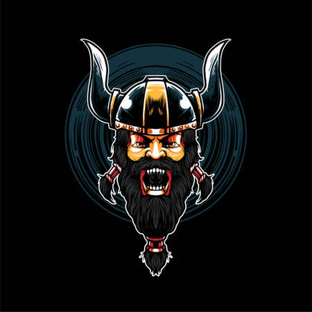 premium vector viking warrior illustration, in a modern cartoon style, perfect for t-shirts or print productsのイラスト素材