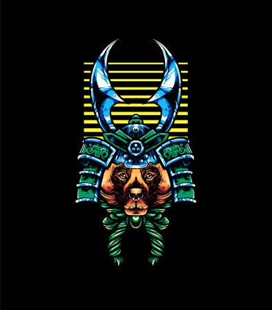 African dog Head samurai Vector Illustration, modern cartoony style suitable for t shirt or print productsのイラスト素材