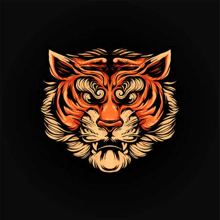 Tiger Head Vector Illustration, modern cartoony style suitable for t shirt or print productsのイラスト素材
