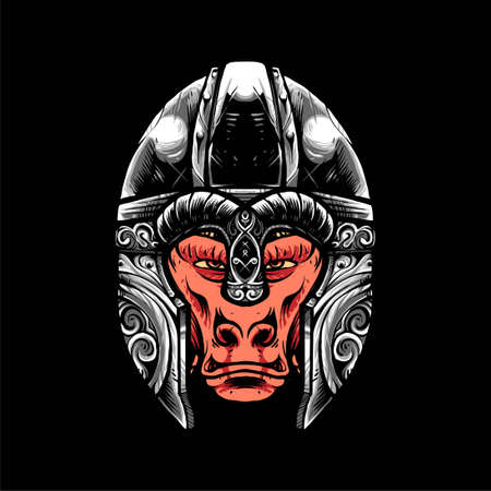 Baboon Viking Vector Illustration, modern cartoony style suitable for t shirt or print productsのイラスト素材
