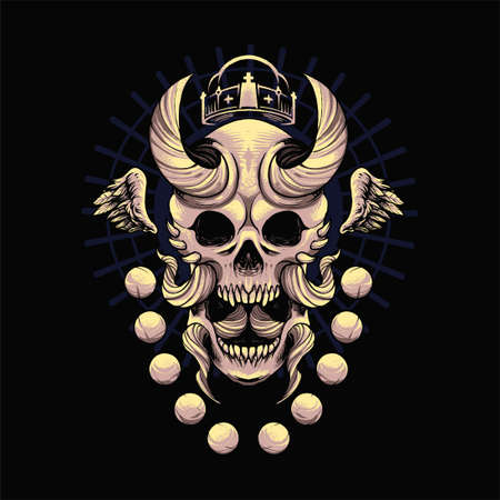 oni skull Illustration with ornament. suitable for t shirt, print, and merchandise productsのイラスト素材
