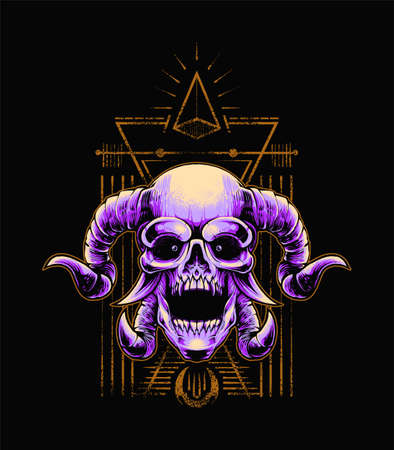 oni skull Illustration with ornament. suitable for t shirt, print, and merchandise productsのイラスト素材