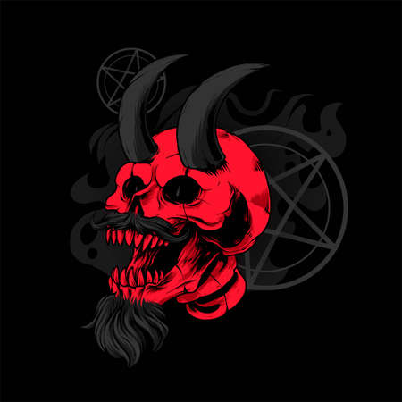 Satan Skull with horn Illustration, perfect for T-shirt, Apparel or merchandise designのイラスト素材