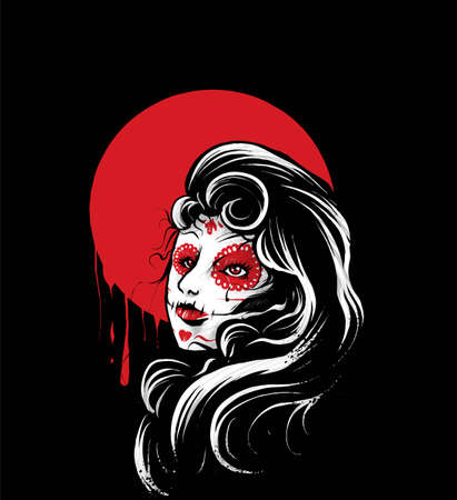 Woman dia de muertos Illustration, perfect for T-shirt, Apparel or merchandise designのイラスト素材