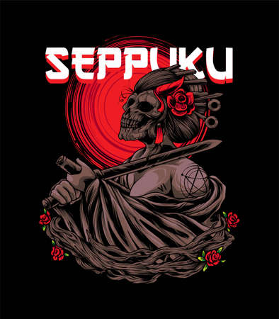 Woman Geisha Seppuku Illustration. Suitable for t-shirt or merchandise productsのイラスト素材