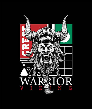 premium vector viking warrior illustration, in a modern cartoon style, perfect for t-shirts or print productsのイラスト素材
