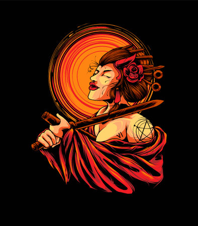 Woman Geisha Seppuku Illustration. Suitable for t-shirt or merchandise productsのイラスト素材