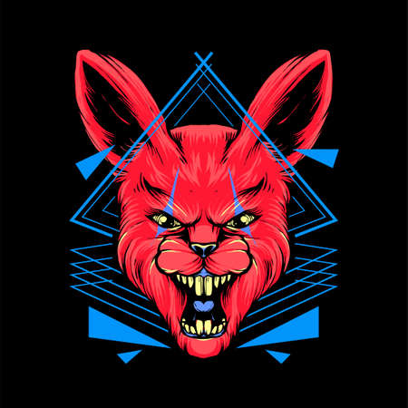red rabbit head T shirt Illustration Premium Vectorのイラスト素材