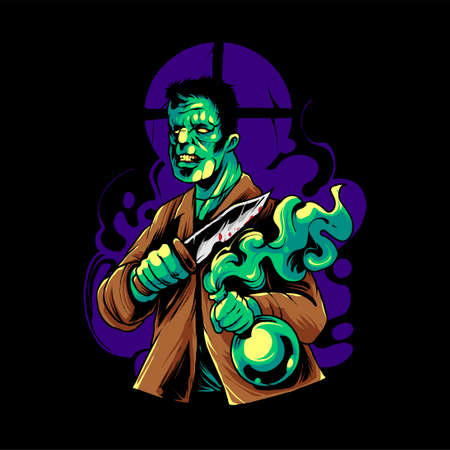 Frankenstein Zombie T shirt Illustration Premium Vectorのイラスト素材
