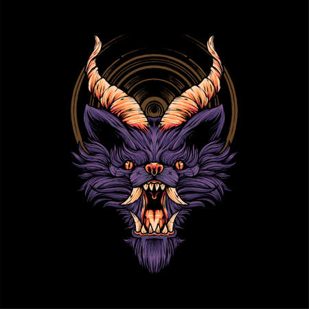 devil wolf head Illustration T shirt Illustration Premium Vectorのイラスト素材