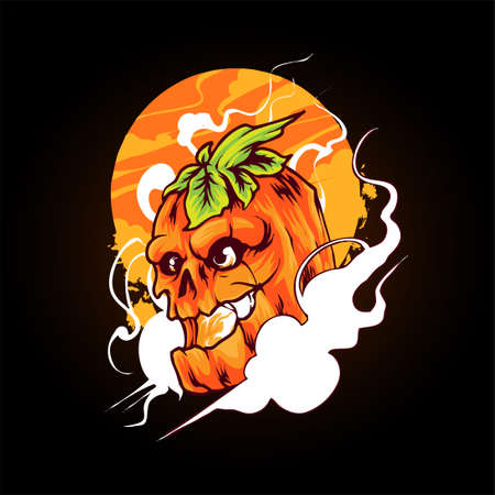 pumpkin skull Illustration premium vector, perfect for t shirtのイラスト素材