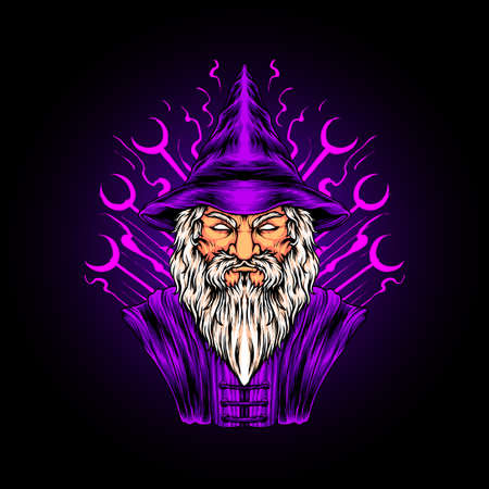wizard head Illustration premium vector, perfect for t shirtのイラスト素材