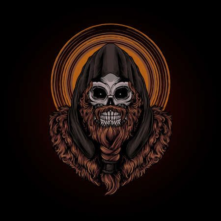 skull viking Illustration premium vector, perfect for t shirtのイラスト素材