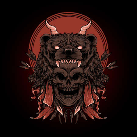 skull and bear head Illustration premium vector, perfect for t shirtのイラスト素材