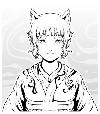japan girl demi human with cat ear illustration art  silhouetteのイラスト素材