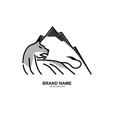 mountain tiger logo. tiger and mountain combination design with unique and simple line art. for brand logos and graphic design. modern templateのイラスト素材